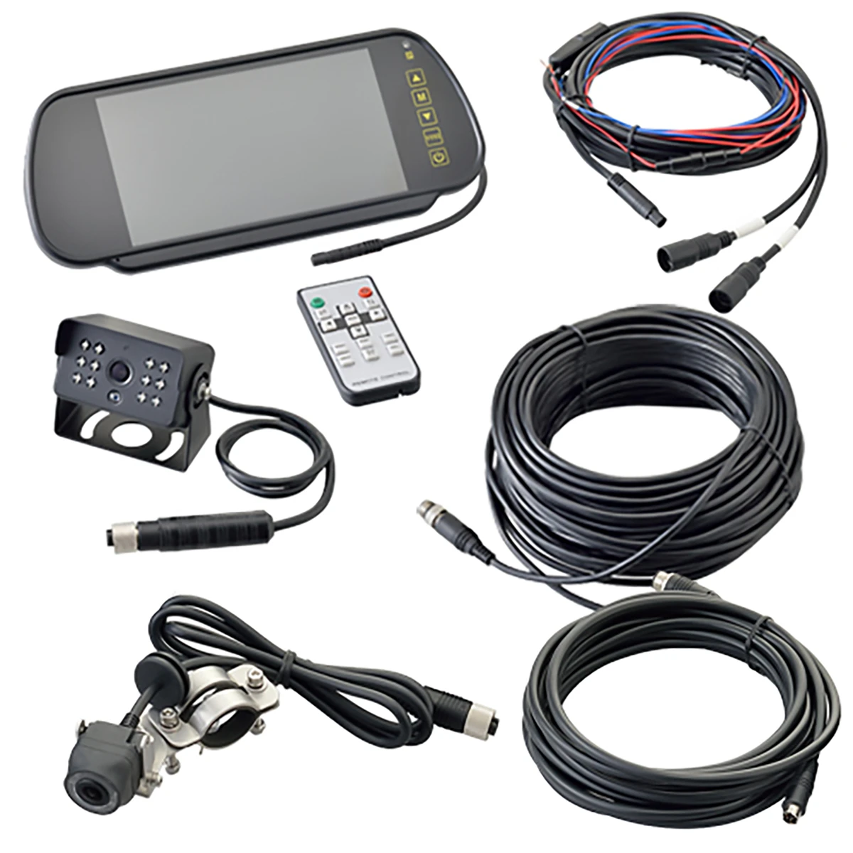 バックカメラ サイドカメラ付 カラー ルームミラーモニタータイプ DC12～24V 延長ケーブル20m付属